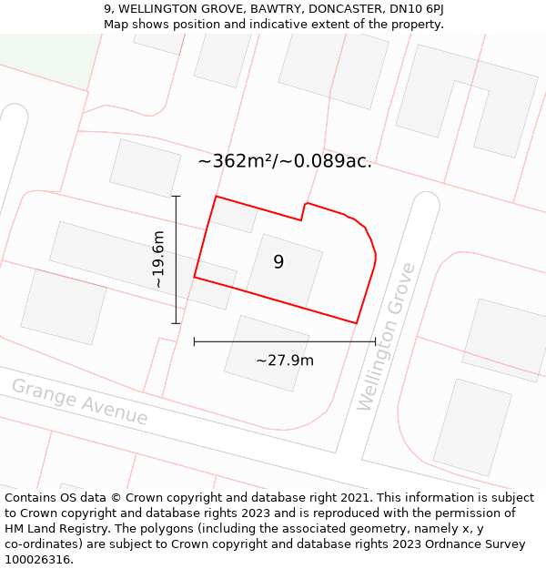 9, WELLINGTON GROVE, BAWTRY, DONCASTER, DN10 6PJ: Plot and title map