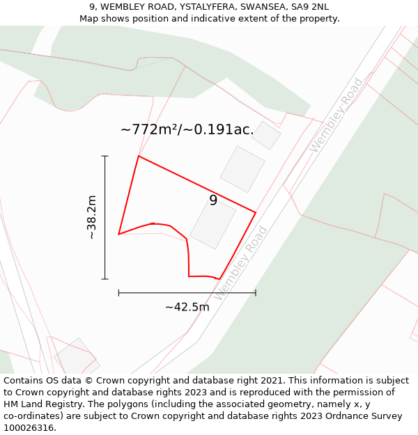 9, WEMBLEY ROAD, YSTALYFERA, SWANSEA, SA9 2NL: Plot and title map