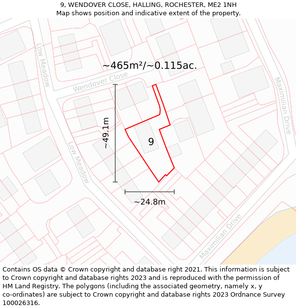 9, WENDOVER CLOSE, HALLING, ROCHESTER, ME2 1NH: Plot and title map