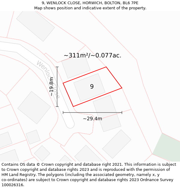 9, WENLOCK CLOSE, HORWICH, BOLTON, BL6 7PE: Plot and title map