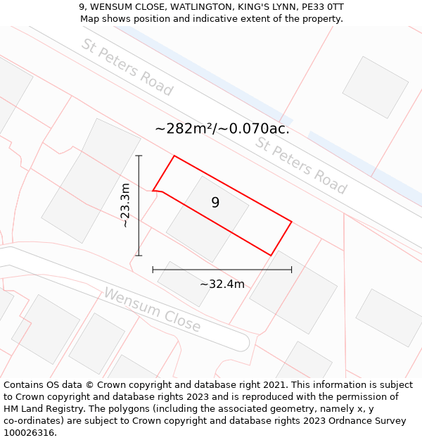 9, WENSUM CLOSE, WATLINGTON, KING'S LYNN, PE33 0TT: Plot and title map