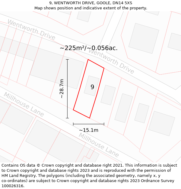 9, WENTWORTH DRIVE, GOOLE, DN14 5XS: Plot and title map