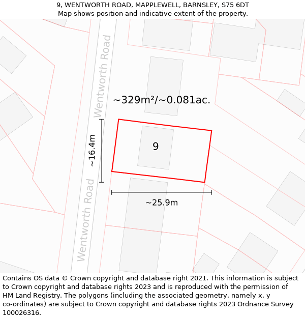 9, WENTWORTH ROAD, MAPPLEWELL, BARNSLEY, S75 6DT: Plot and title map