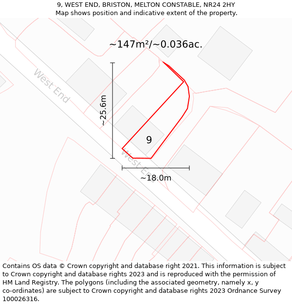 9, WEST END, BRISTON, MELTON CONSTABLE, NR24 2HY: Plot and title map