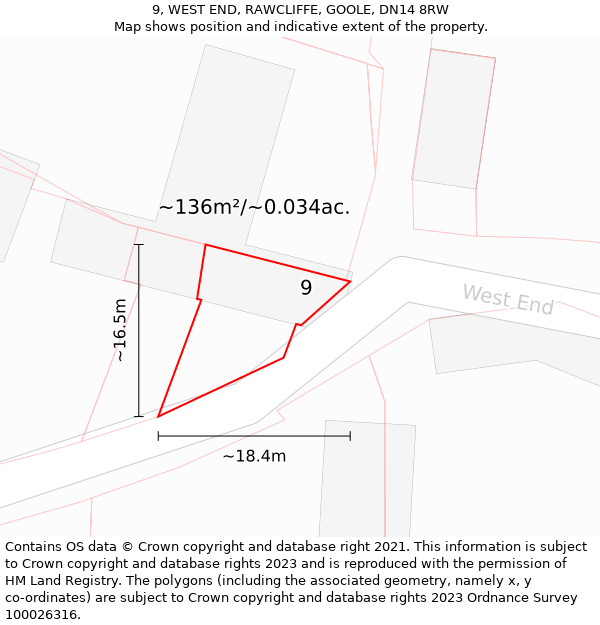 9, WEST END, RAWCLIFFE, GOOLE, DN14 8RW: Plot and title map