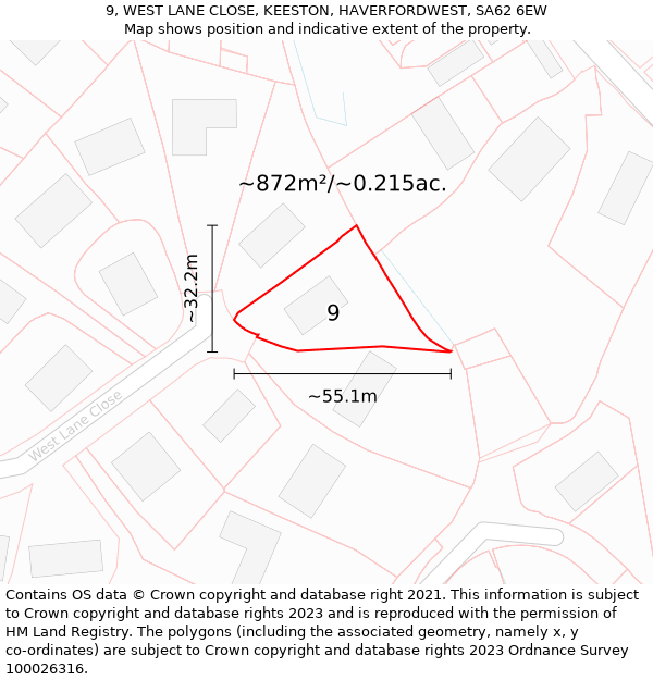 9, WEST LANE CLOSE, KEESTON, HAVERFORDWEST, SA62 6EW: Plot and title map