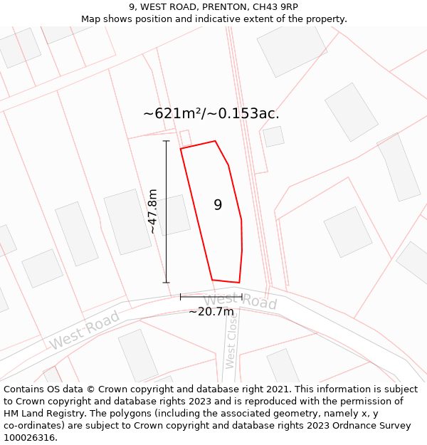 9, WEST ROAD, PRENTON, CH43 9RP: Plot and title map