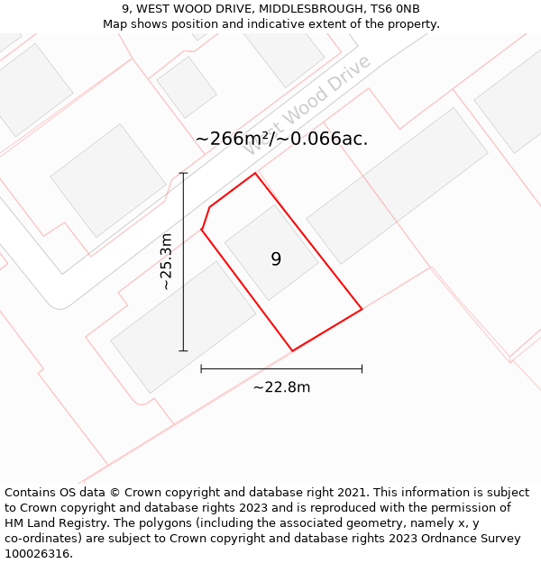 9, WEST WOOD DRIVE, MIDDLESBROUGH, TS6 0NB: Plot and title map