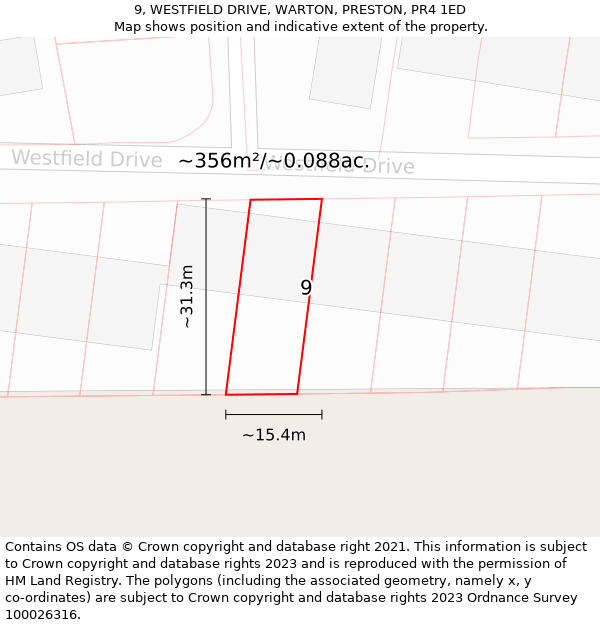 9, WESTFIELD DRIVE, WARTON, PRESTON, PR4 1ED: Plot and title map