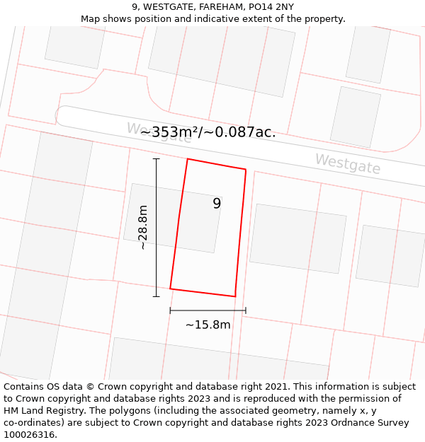 9, WESTGATE, FAREHAM, PO14 2NY: Plot and title map