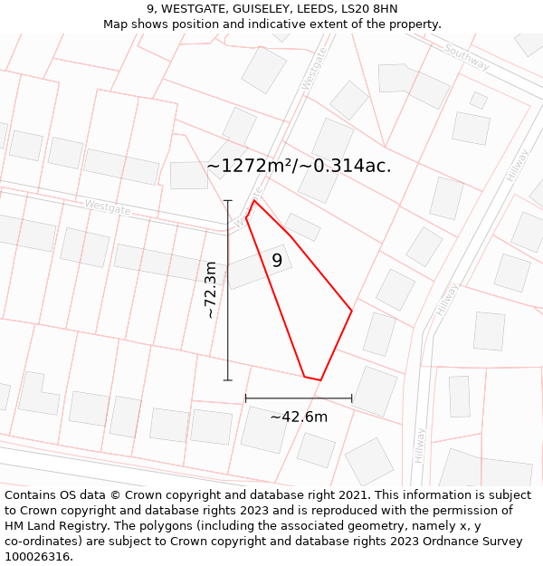 9, WESTGATE, GUISELEY, LEEDS, LS20 8HN: Plot and title map