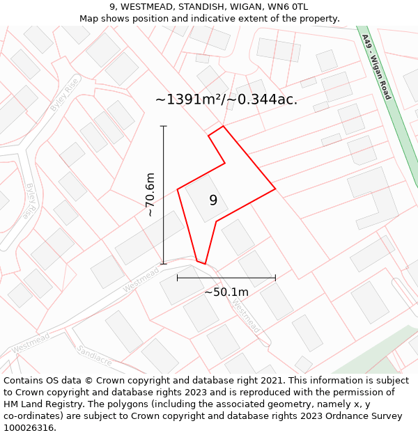 9, WESTMEAD, STANDISH, WIGAN, WN6 0TL: Plot and title map