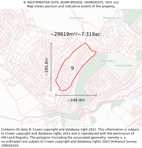 9, WESTMINSTER GATE, BURN BRIDGE, HARROGATE, HG3 1LU: Plot and title map