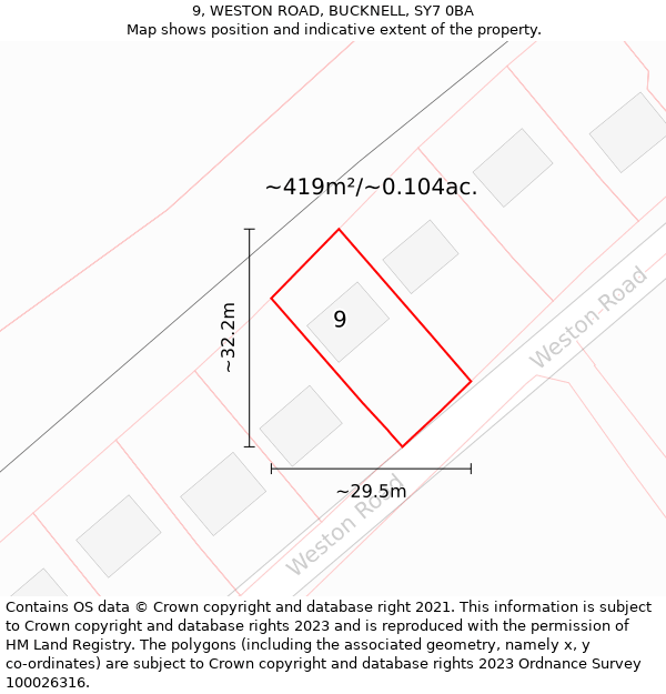 9, WESTON ROAD, BUCKNELL, SY7 0BA: Plot and title map