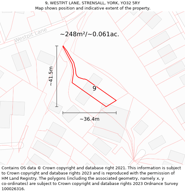 9, WESTPIT LANE, STRENSALL, YORK, YO32 5RY: Plot and title map