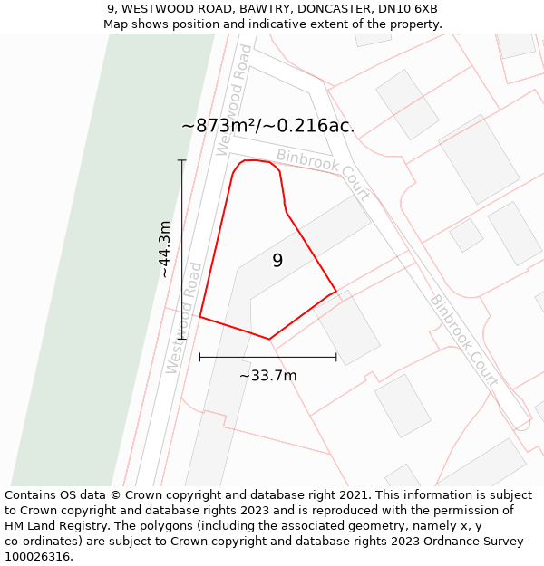 9, WESTWOOD ROAD, BAWTRY, DONCASTER, DN10 6XB: Plot and title map