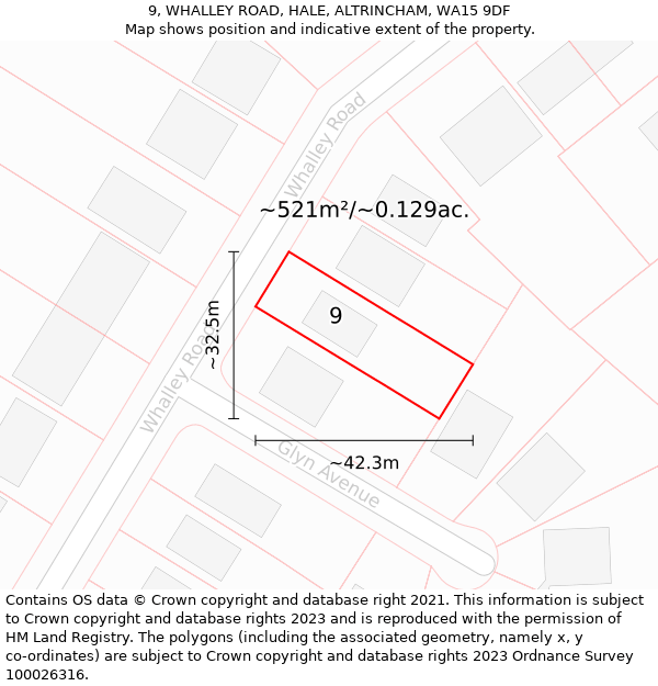 9, WHALLEY ROAD, HALE, ALTRINCHAM, WA15 9DF: Plot and title map