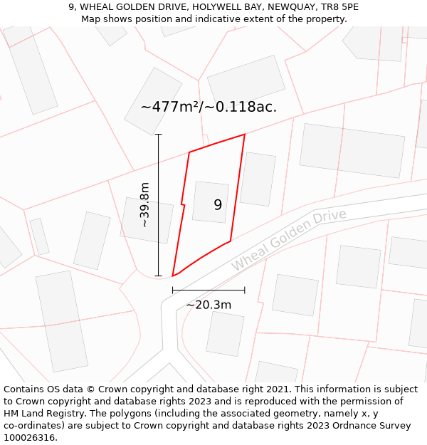 9, WHEAL GOLDEN DRIVE, HOLYWELL BAY, NEWQUAY, TR8 5PE: Plot and title map