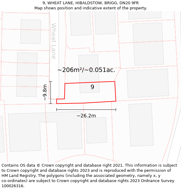 9, WHEAT LANE, HIBALDSTOW, BRIGG, DN20 9FR: Plot and title map