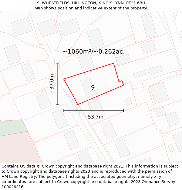 9, WHEATFIELDS, HILLINGTON, KING'S LYNN, PE31 6BH: Plot and title map