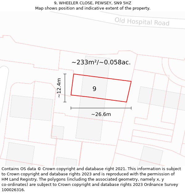 9, WHEELER CLOSE, PEWSEY, SN9 5HZ: Plot and title map