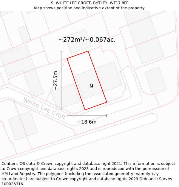 9, WHITE LEE CROFT, BATLEY, WF17 8FF: Plot and title map