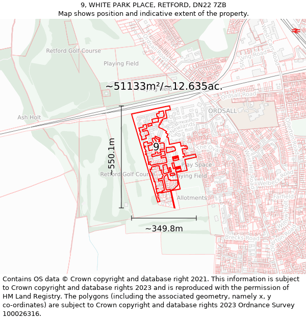 9, WHITE PARK PLACE, RETFORD, DN22 7ZB: Plot and title map