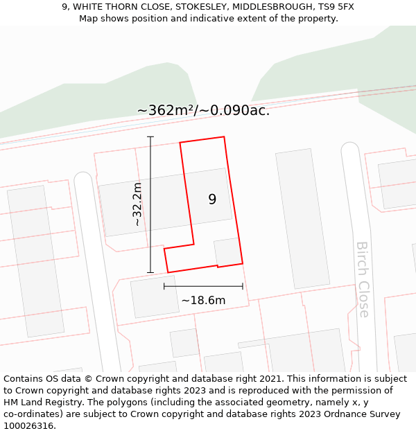 9, WHITE THORN CLOSE, STOKESLEY, MIDDLESBROUGH, TS9 5FX: Plot and title map