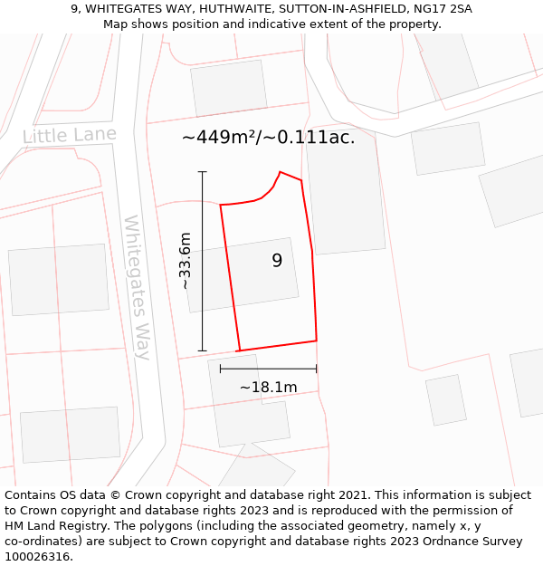 9, WHITEGATES WAY, HUTHWAITE, SUTTON-IN-ASHFIELD, NG17 2SA: Plot and title map