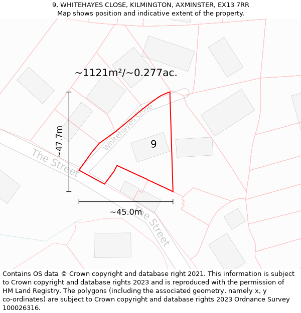 9, WHITEHAYES CLOSE, KILMINGTON, AXMINSTER, EX13 7RR: Plot and title map