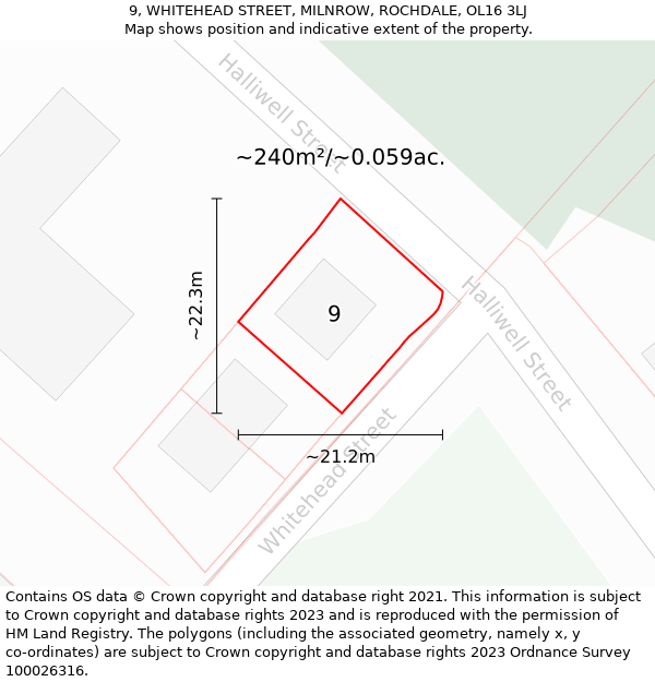 9, WHITEHEAD STREET, MILNROW, ROCHDALE, OL16 3LJ: Plot and title map