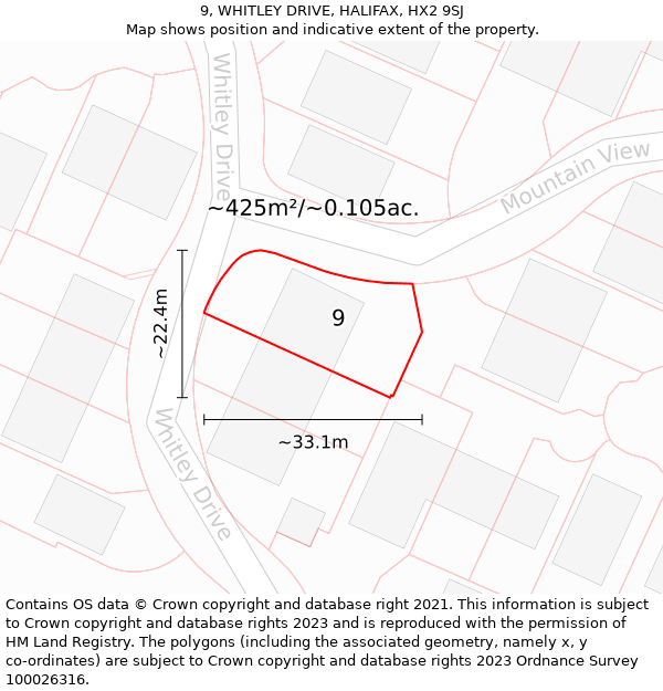 9, WHITLEY DRIVE, HALIFAX, HX2 9SJ: Plot and title map