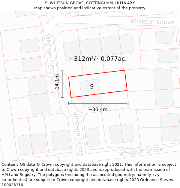 9, WHITSUN GROVE, COTTINGHAM, HU16 4BX: Plot and title map