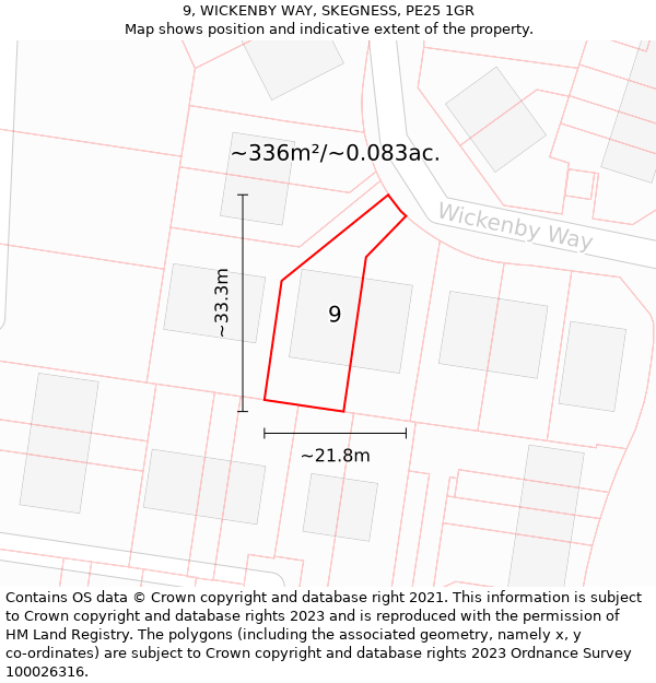 9, WICKENBY WAY, SKEGNESS, PE25 1GR: Plot and title map