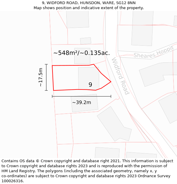 9, WIDFORD ROAD, HUNSDON, WARE, SG12 8NN: Plot and title map