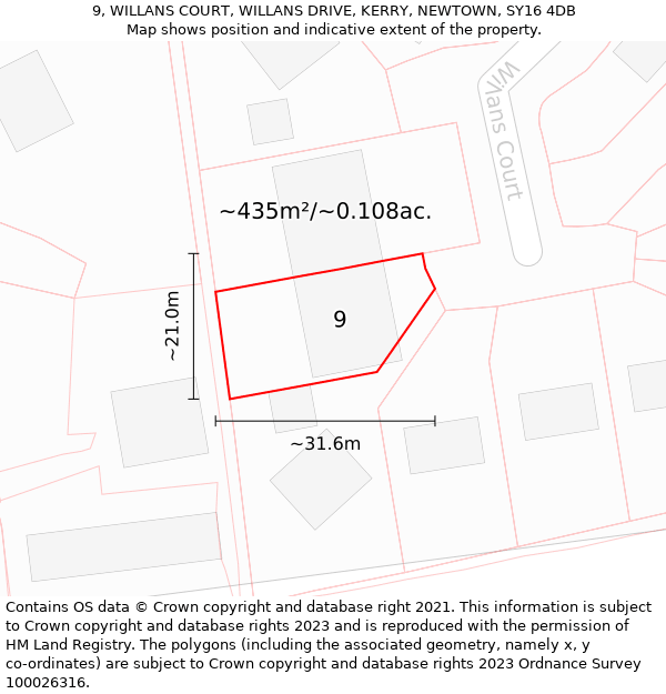 9, WILLANS COURT, WILLANS DRIVE, KERRY, NEWTOWN, SY16 4DB: Plot and title map