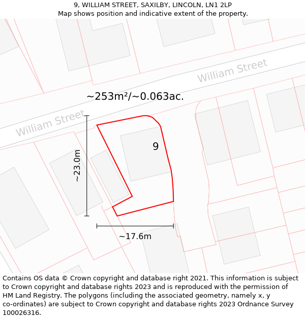 9, WILLIAM STREET, SAXILBY, LINCOLN, LN1 2LP: Plot and title map