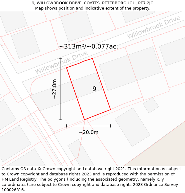 9, WILLOWBROOK DRIVE, COATES, PETERBOROUGH, PE7 2JG: Plot and title map