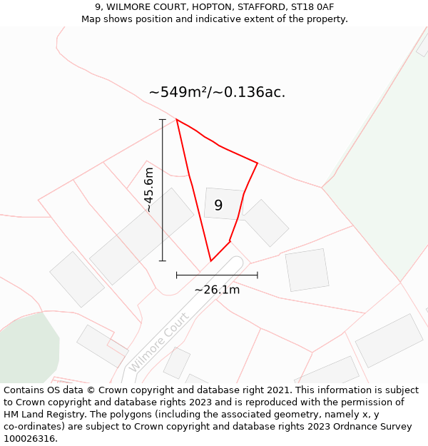 9, WILMORE COURT, HOPTON, STAFFORD, ST18 0AF: Plot and title map