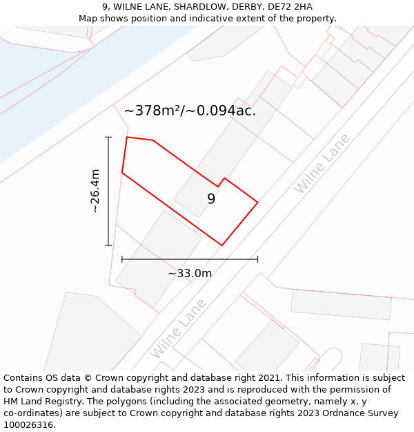 9, WILNE LANE, SHARDLOW, DERBY, DE72 2HA: Plot and title map