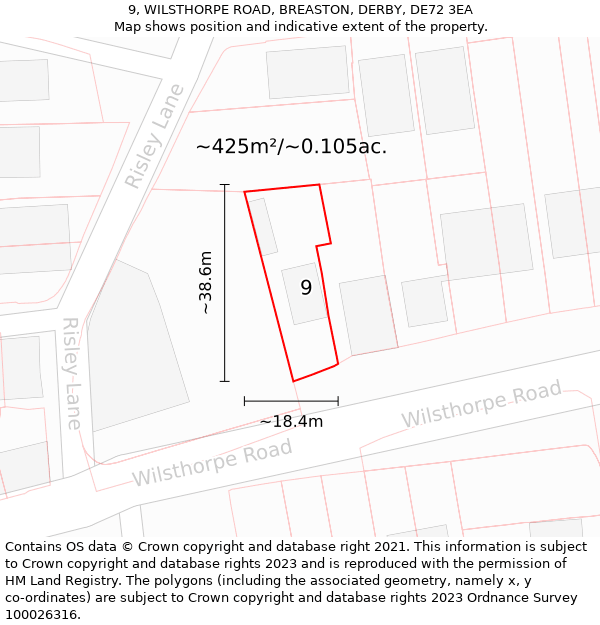 9, WILSTHORPE ROAD, BREASTON, DERBY, DE72 3EA: Plot and title map