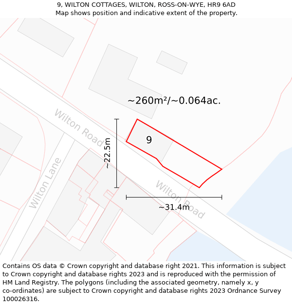 9, WILTON COTTAGES, WILTON, ROSS-ON-WYE, HR9 6AD: Plot and title map