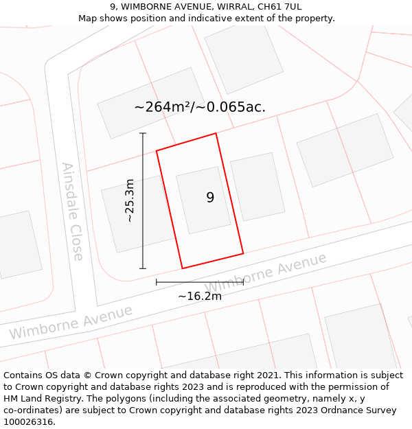 9, WIMBORNE AVENUE, WIRRAL, CH61 7UL: Plot and title map