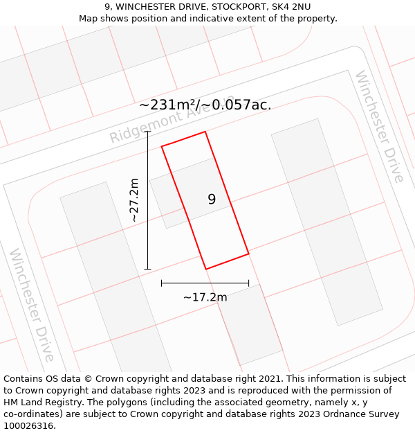 9, WINCHESTER DRIVE, STOCKPORT, SK4 2NU: Plot and title map