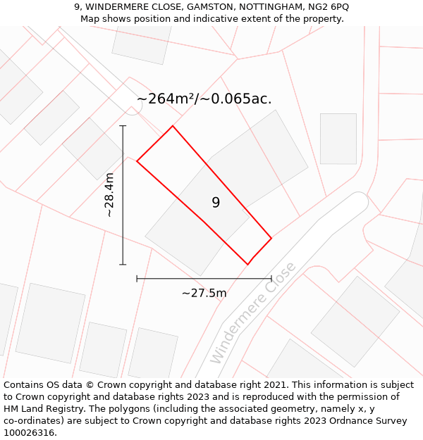 9, WINDERMERE CLOSE, GAMSTON, NOTTINGHAM, NG2 6PQ: Plot and title map