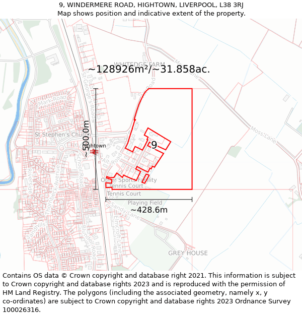 9, WINDERMERE ROAD, HIGHTOWN, LIVERPOOL, L38 3RJ: Plot and title map