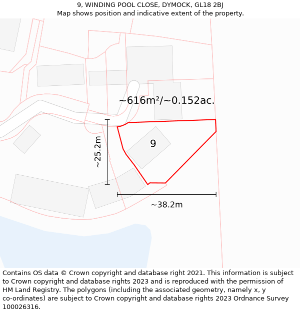 9, WINDING POOL CLOSE, DYMOCK, GL18 2BJ: Plot and title map