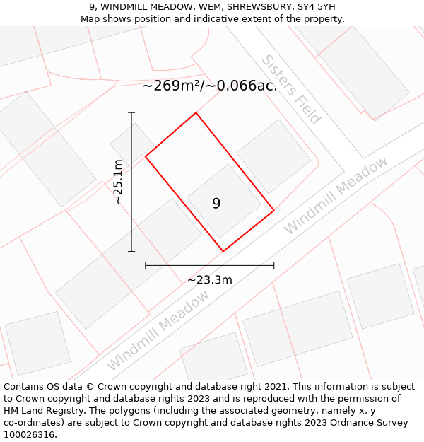 9, WINDMILL MEADOW, WEM, SHREWSBURY, SY4 5YH: Plot and title map