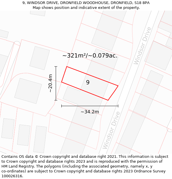 9, WINDSOR DRIVE, DRONFIELD WOODHOUSE, DRONFIELD, S18 8PA: Plot and title map