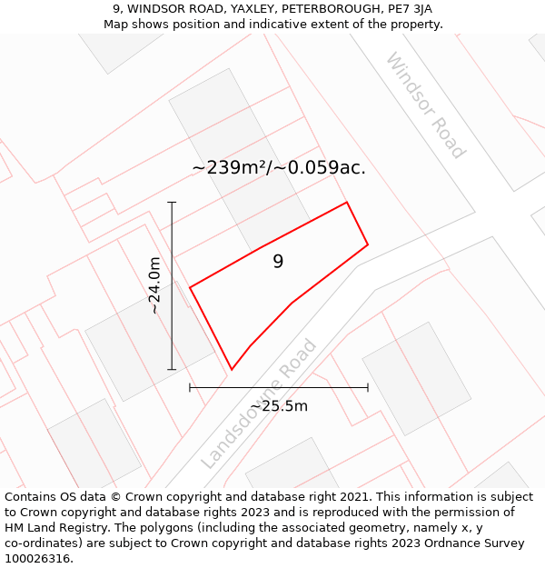 9, WINDSOR ROAD, YAXLEY, PETERBOROUGH, PE7 3JA: Plot and title map